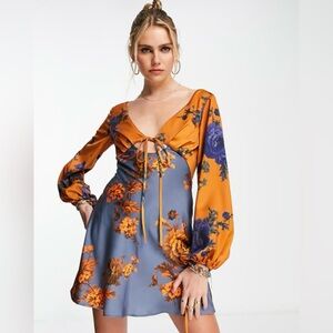 ASOS Floral Long Sleeve Satin Dress
